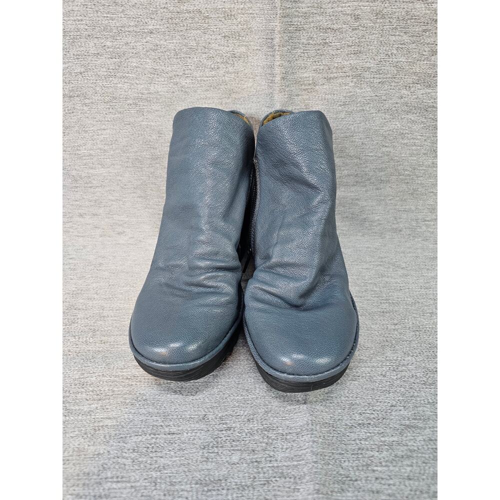 Fly London Yip Wedge Boots Women's 37 6.5 Blue Reef Mousse Leather Heels Shoes - Picture 2 of 9